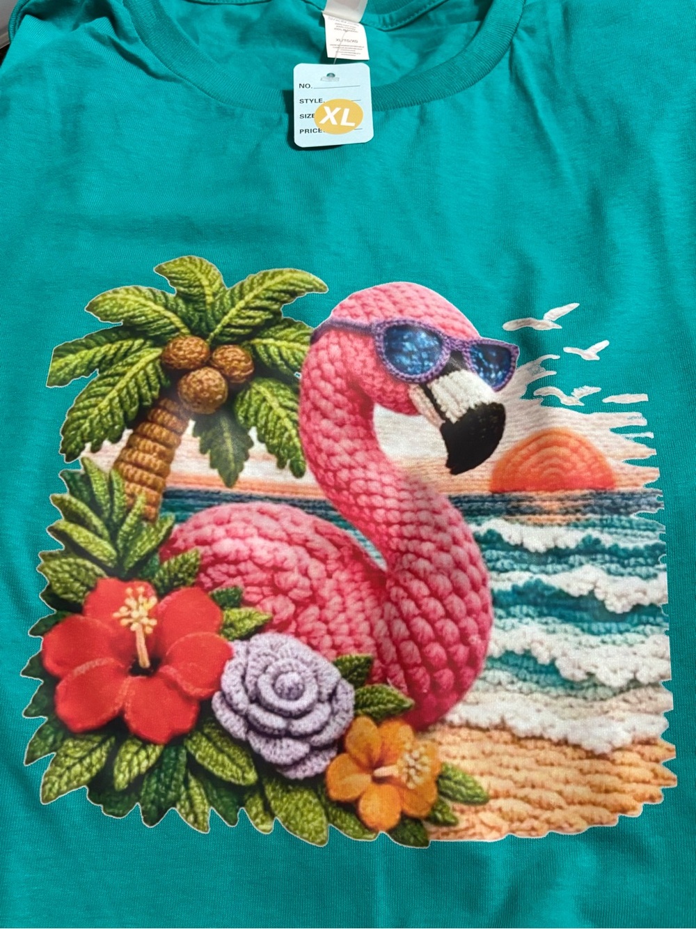 NEW Teal Tropical Flamingo Graphic Tee - XL